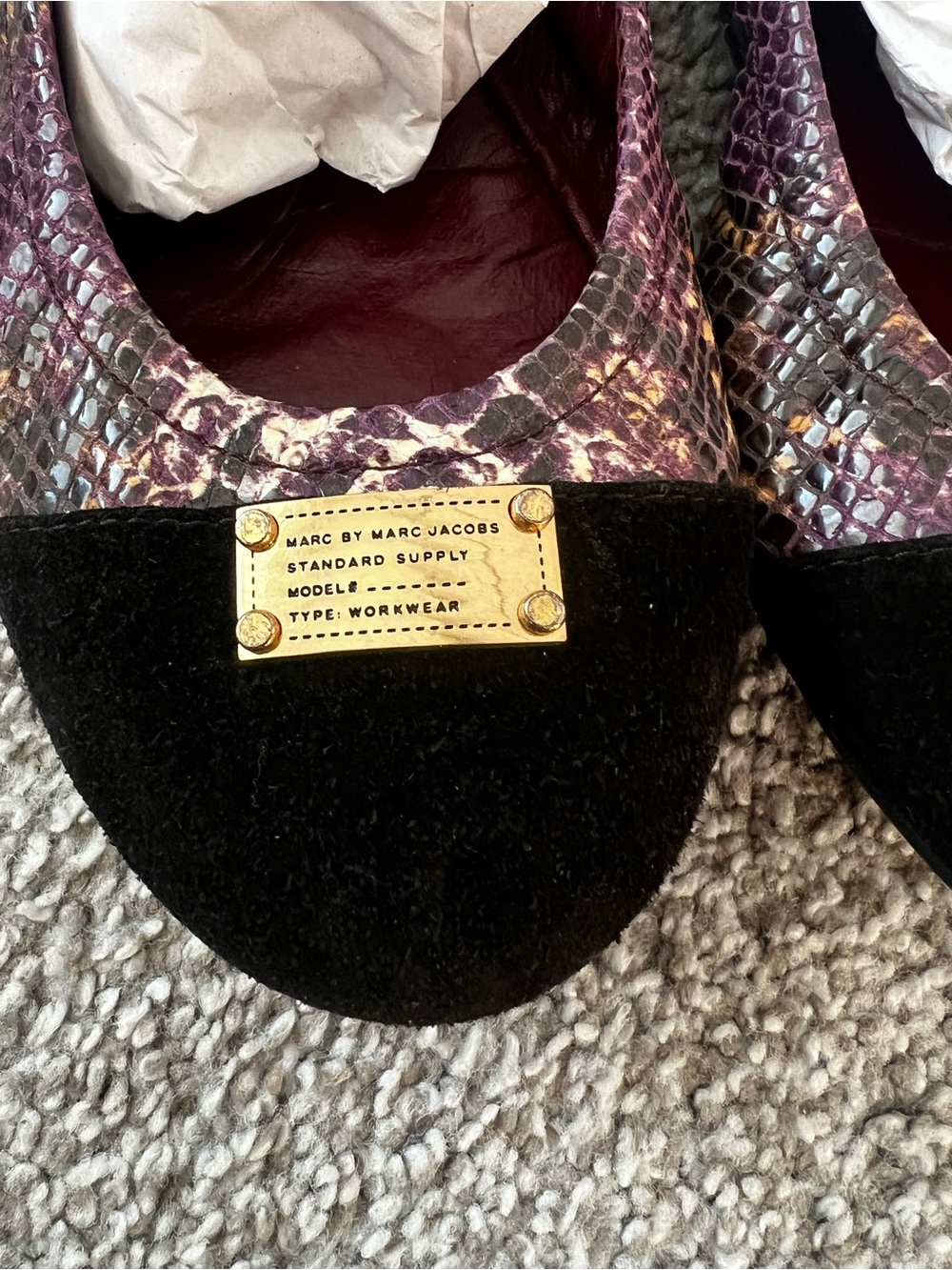 Marc Jacobs Purple Snake-Print Ballet Flats with Black Suede Cap Toe - Picture 3 of 8